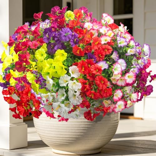 16 Bundles Artificial Flowers for Outdoors Fake Plants Outside Decoration, Morning Glory UV Resistant Realistic