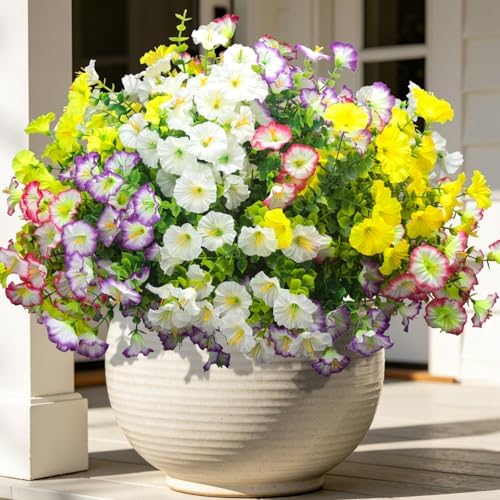 16 Bundles Artificial Flowers for Outdoors Fake Plants Outside Decoration, Morning Glory UV Resistant Realistic