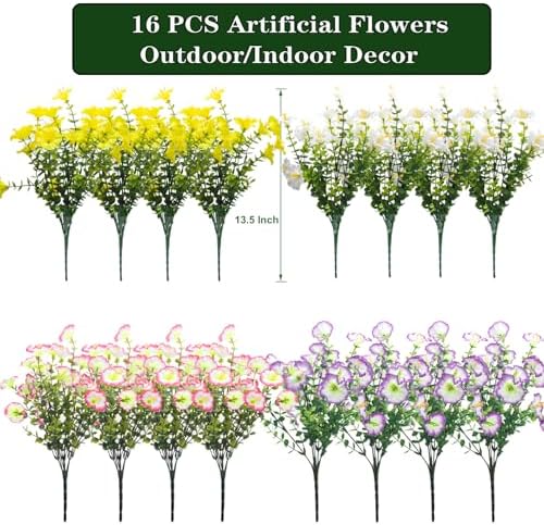 16 Bundles Artificial Flowers for Outdoors Fake Plants Outside Decoration, Morning Glory UV Resistant Realistic, alternate