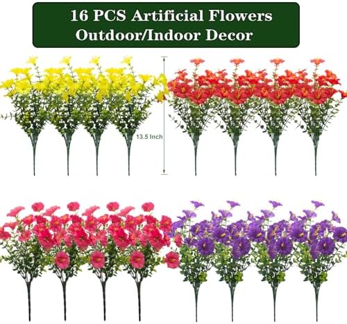 16 Bundles Artificial Flowers for Outdoors Fake Plants Outside Decoration, Morning Glory UV Resistant Realistic, alternate