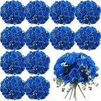 16 Bundles Artificial Peonies Flowers, Royal Blue in Royal Blue
