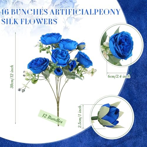 16 Bundles Artificial Peonies Flowers, Royal Blue in Royal Blue, alternate view 2