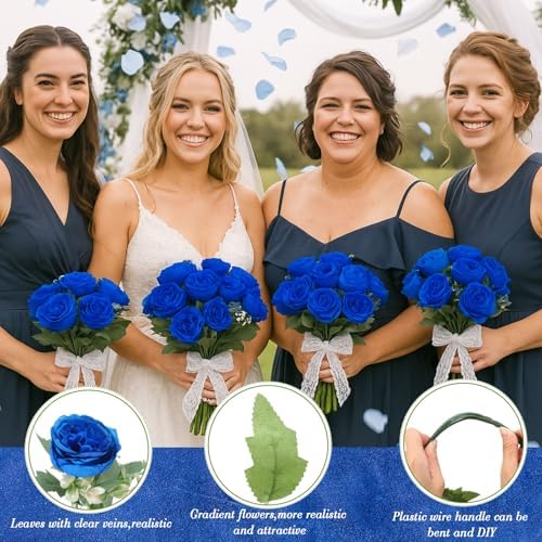 16 Bundles Artificial Peonies Flowers, Royal Blue in Royal Blue, alternate view 3