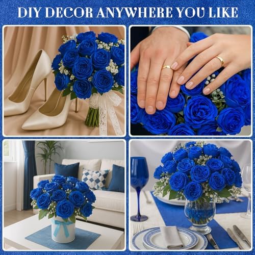 16 Bundles Artificial Peonies Flowers, Royal Blue in Royal Blue, alternate view 5