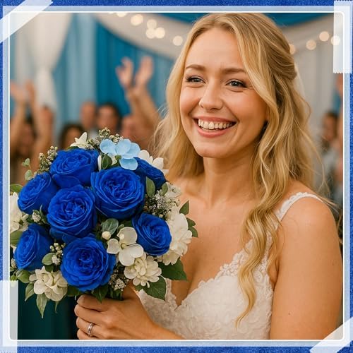 16 Bundles Artificial Peonies Flowers, Royal Blue in Royal Blue, alternate view 6