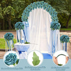 16 Bundles Artificial Peonies Flowers, Teal in Teal, alternate view 3