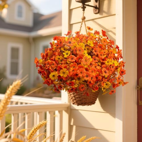 16 Bundles UV Resistant Artificial Fall Flowers Faux Mums for Outdoors in Yellow Orange, alternate view 6