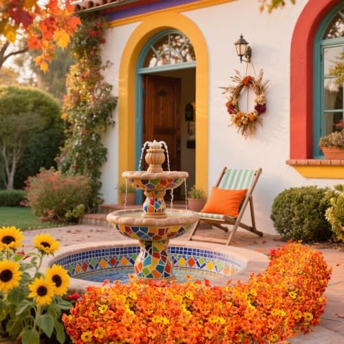 16 Bundles UV Resistant Artificial Fall Flowers Faux Mums for Outdoors in Yellow Orange, alternate view 7