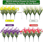 16 Bundles UV Resistant Artificial Morning Glory Flowers - Faux Silk Plastic Fake Flowers with Green Foliage for, alternate
