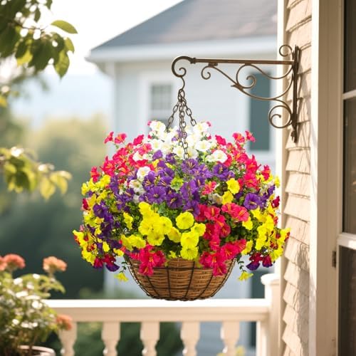 16 Bundles UV Resistant Artificial Morning Glory Flowers - Faux Silk Plastic Fake Flowers with Green Foliage for, alternate