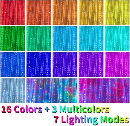 16 Colors Changing Curtain Lights - 400 LED 14.8 X 9.8 FT Fairy String, 7 Modes Twinkle with Remote, Backdrop, alternate view