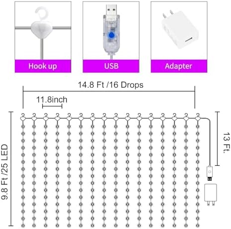 16 Colors Changing Curtain Lights - 400 LED 14.8 X 9.8 FT Fairy String, 7 Modes Twinkle with Remote, Backdrop, alternate view