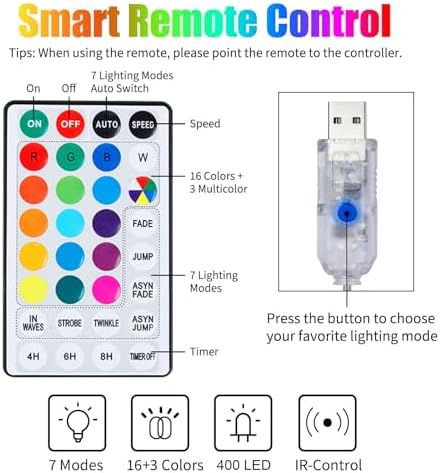 16 Colors Changing Curtain Lights - 400 LED 14.8 X 9.8 FT Fairy String, 7 Modes Twinkle with Remote, Backdrop, alternate view