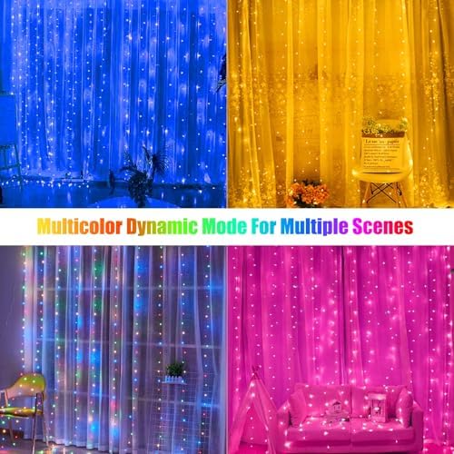16 Colors Changing Curtain Lights - 400 LED 14.8 X 9.8 FT Fairy String, 7 Modes Twinkle with Remote, Backdrop, alternate view