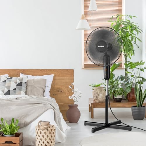 16" Digital Stand Fan, 80° Oscillation, 3 Speeds, 3 Modes, 7.5 Hour Timer, Adjustable Height, 30° Adjustable, alternate view