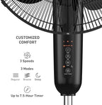 16" Digital Stand Fan, 80° Oscillation, 3 Speeds, 3 Modes, 7.5 Hour Timer, Adjustable Height, 30° Adjustable, alternate view