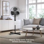 16" Digital Stand Fan, 80° Oscillation, 3 Speeds, 3 Modes, 7.5 Hour Timer, Adjustable Height, 30° Adjustable, alternate view