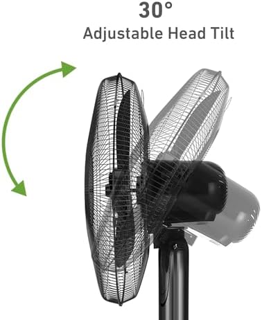 16" Digital Stand Fan, 80° Oscillation, 3 Speeds, 3 Modes, 7.5 Hour Timer, Adjustable Height, 30° Adjustable, alternate view