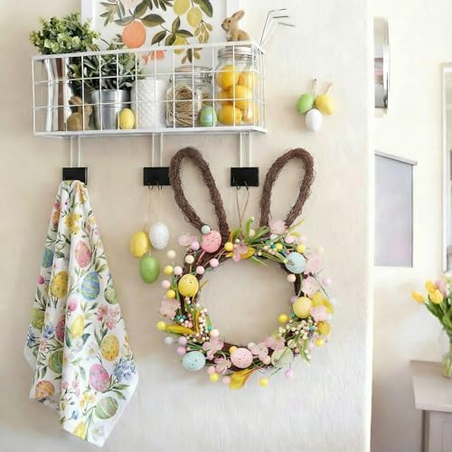 16'' Easter Bunny Wreath for Front Door with Light, Pre-lit Spring Rabbit Wreath Decoration with Pastel Speckled, alternate