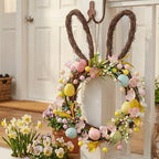 16'' Easter Bunny Wreath for Front Door with Light, Pre-lit Spring Rabbit Wreath Decoration with Pastel Speckled, alternate