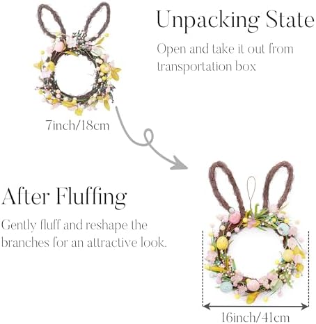 16'' Easter Bunny Wreath for Front Door with Light, Pre-lit Spring Rabbit Wreath Decoration with Pastel Speckled, alternate