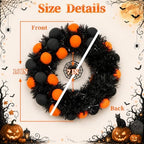 16" Halloween Wreath for Front Door with Pompoms & Spider Net, alternate view 2