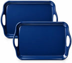 16 Inch Blue Serving Tray, Large Melamine Serving Platter for Food, Rectangular Tray for Snacks, Drinks