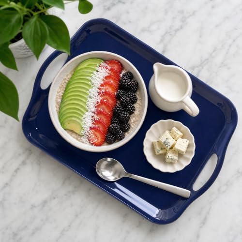 16 Inch Blue Serving Tray, Large Melamine Serving Platter for Food, Rectangular Tray for Snacks, Drinks, alternate view 2