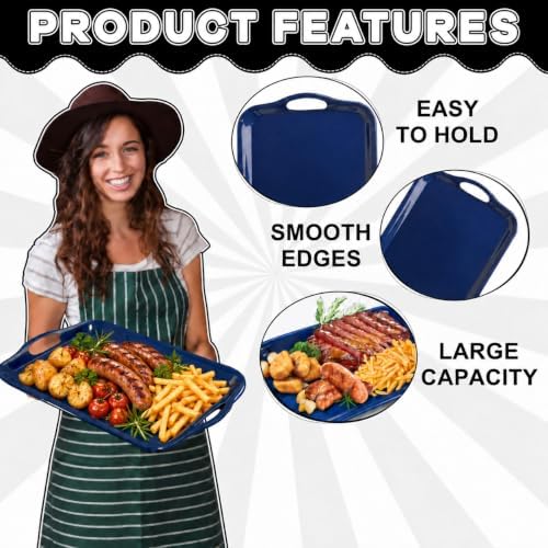16 Inch Blue Serving Tray, Large Melamine Serving Platter for Food, Rectangular Tray for Snacks, Drinks, alternate view 4