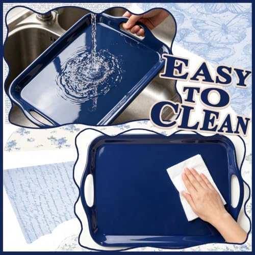 16 Inch Blue Serving Tray, Large Melamine Serving Platter for Food, Rectangular Tray for Snacks, Drinks, alternate view 5