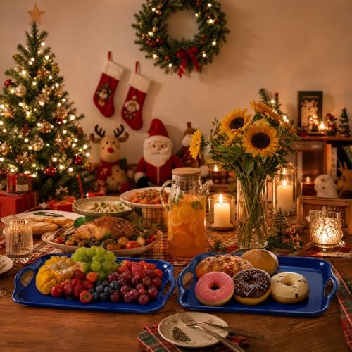 16 Inch Blue Serving Tray, Large Melamine Serving Platter for Food, Rectangular Tray for Snacks, Drinks, alternate view 6