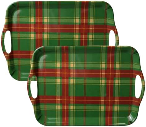 16 Inch Christmas Tartan Plaid Serving Tray, Large Melamine Serving Platter for Food, Rectangular Decorative