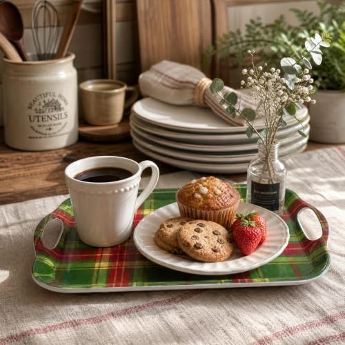 16 Inch Christmas Tartan Plaid Serving Tray, Large Melamine Serving Platter for Food, Rectangular Decorative, alternate view