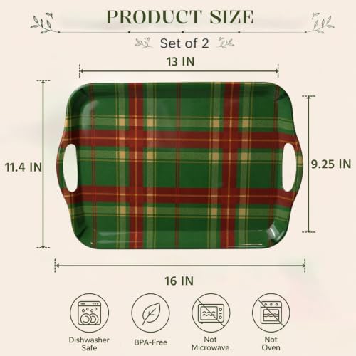 16 Inch Christmas Tartan Plaid Serving Tray, Large Melamine Serving Platter for Food, Rectangular Decorative, alternate view