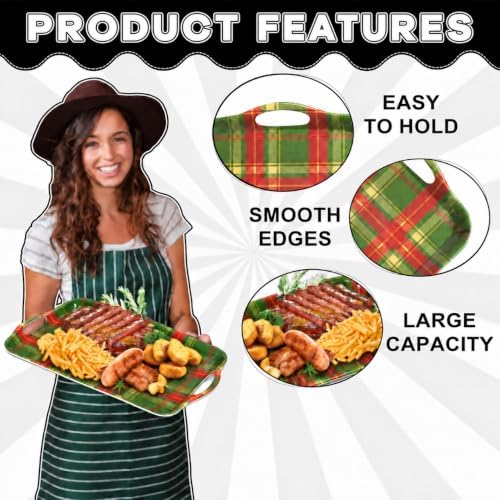 16 Inch Christmas Tartan Plaid Serving Tray, Large Melamine Serving Platter for Food, Rectangular Decorative, alternate view