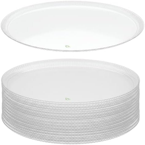 16 inch Clear Round Plastic Serving Tray - Disposable Platter with Elegant Textured Design for Appetizers