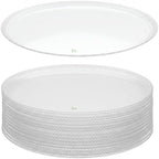 16 inch Clear Round Plastic Serving Tray - Disposable Platter with Elegant Textured Design for Appetizers