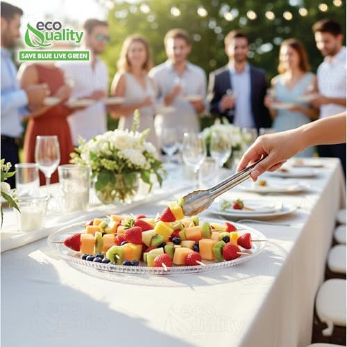 16 inch Clear Round Plastic Serving Tray - Disposable Platter with Elegant Textured Design for Appetizers, alternate view 2