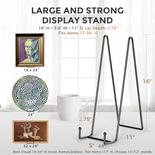 16 Inch Heavy Duty Plate Stand (2 Pack) - Metal Display Easel for Large Plates, Picture Frames, Signs, Posters, alternate