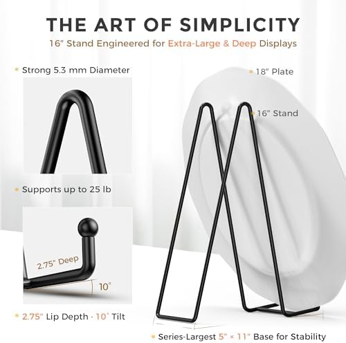 16 Inch Heavy Duty Plate Stand (2 Pack) - Metal Display Easel for Large Plates, Picture Frames, Signs, Posters, alternate
