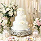 16 Inch Large Cake Silver tand, Hollow Floral Pattern Round Metal Dessert Stand, Elevated Display Tray for, alternate view 2
