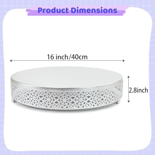 16 Inch Large Cake Silver tand, Hollow Floral Pattern Round Metal Dessert Stand, Elevated Display Tray for, alternate view 3