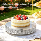 16 Inch Large Cake Silver tand, Hollow Floral Pattern Round Metal Dessert Stand, Elevated Display Tray for, alternate view 4
