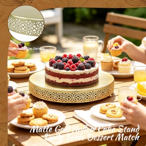 16 Inch Large Gold Cake Stand, Hollow Floral Pattern Round Metal Dessert Stand, Elevated Display Tray for, alternate view 5
