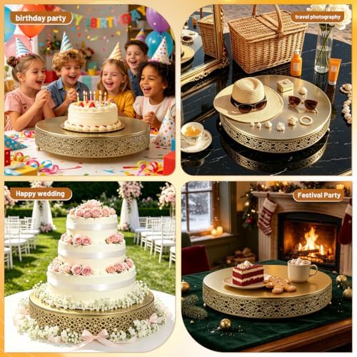 16 Inch Large Gold Cake Stand, Hollow Floral Pattern Round Metal Dessert Stand, Elevated Display Tray for, alternate view 7