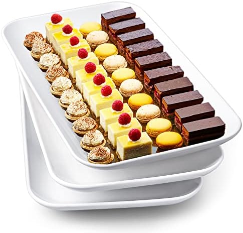 16 Inch Large Serving Platter Set of 3, White Porcelain Platters for Serving Food - Rectangular Serving Trays