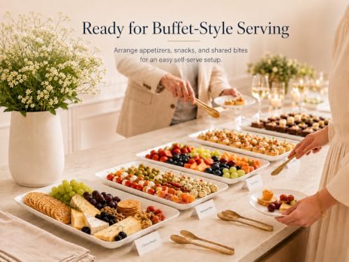 16 Inch Large Serving Platter Set of 3, White Porcelain Platters for Serving Food - Rectangular Serving Trays, alternate view
