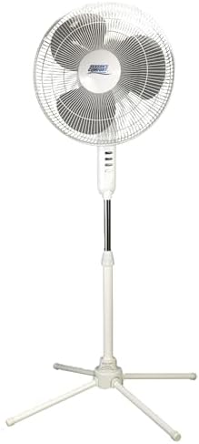 16 Inch Oscillating Pedestal Fan, White, 3 Speeds, Adjustable Height, Push Buttons, Quiet - Electric Cooling Fan