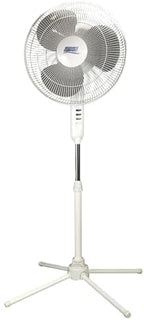 16 Inch Oscillating Pedestal Fan, White, 3 Speeds, Adjustable Height, Push Buttons, Quiet - Electric Cooling Fan