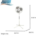 16 Inch Oscillating Pedestal Fan, White, 3 Speeds, Adjustable Height, Push Buttons, Quiet - Electric Cooling Fan, alternate